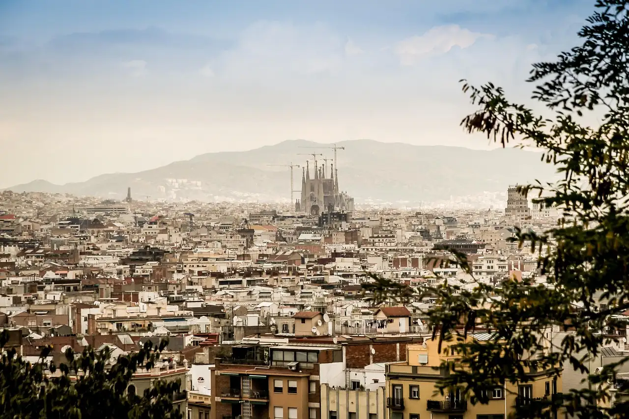 View over Barcelona rooftops to the Sagrada Familia