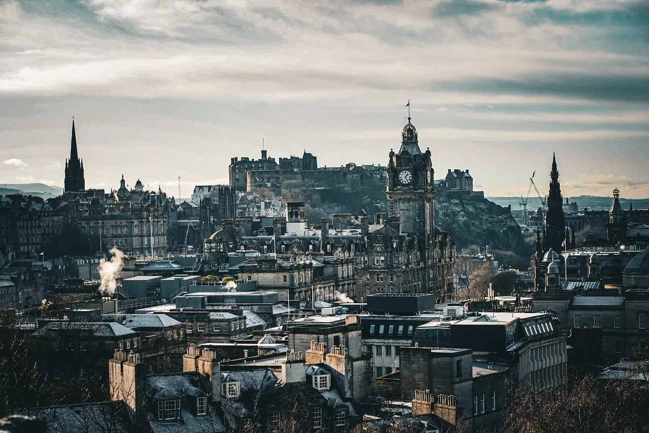 Edinburgh Old Town skyline with the castle and clock tower
