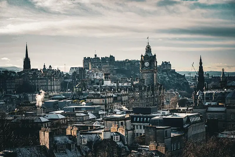 Edinburgh Old Town skyline with the castle and clock tower
